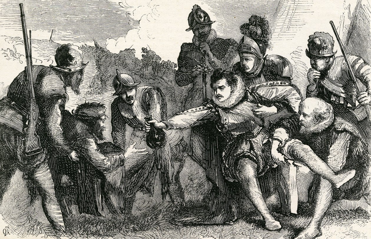Muerte de Sir Philip Sidney en la Batalla de Zutphen, 1865 de English School