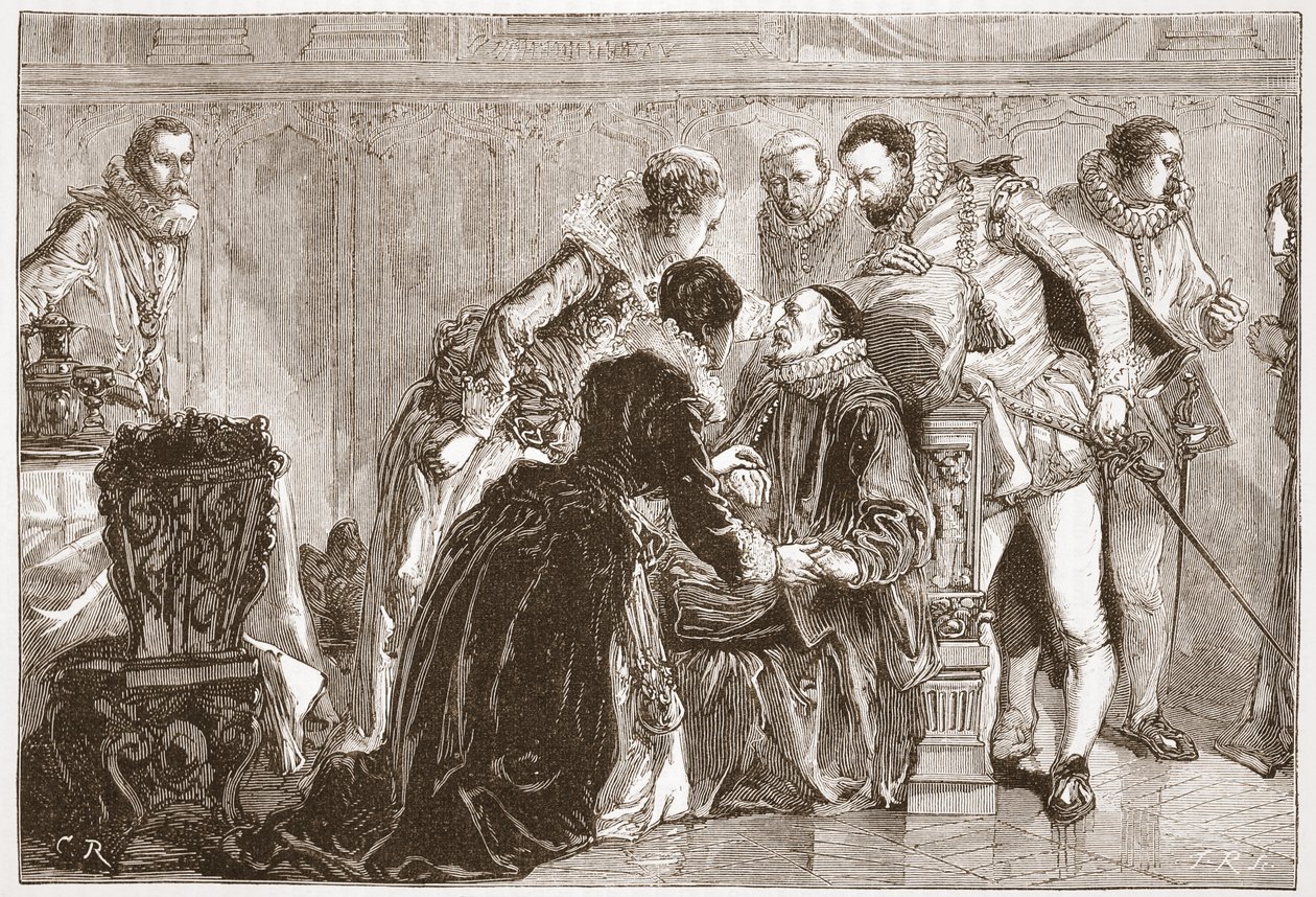 Muerte de Guillermo el Silencioso, Príncipe de Orange, ilustración de "The History of Protestantism" de James Aitken Wylie (1808-1890), pub. 1878 (grabado) de English School