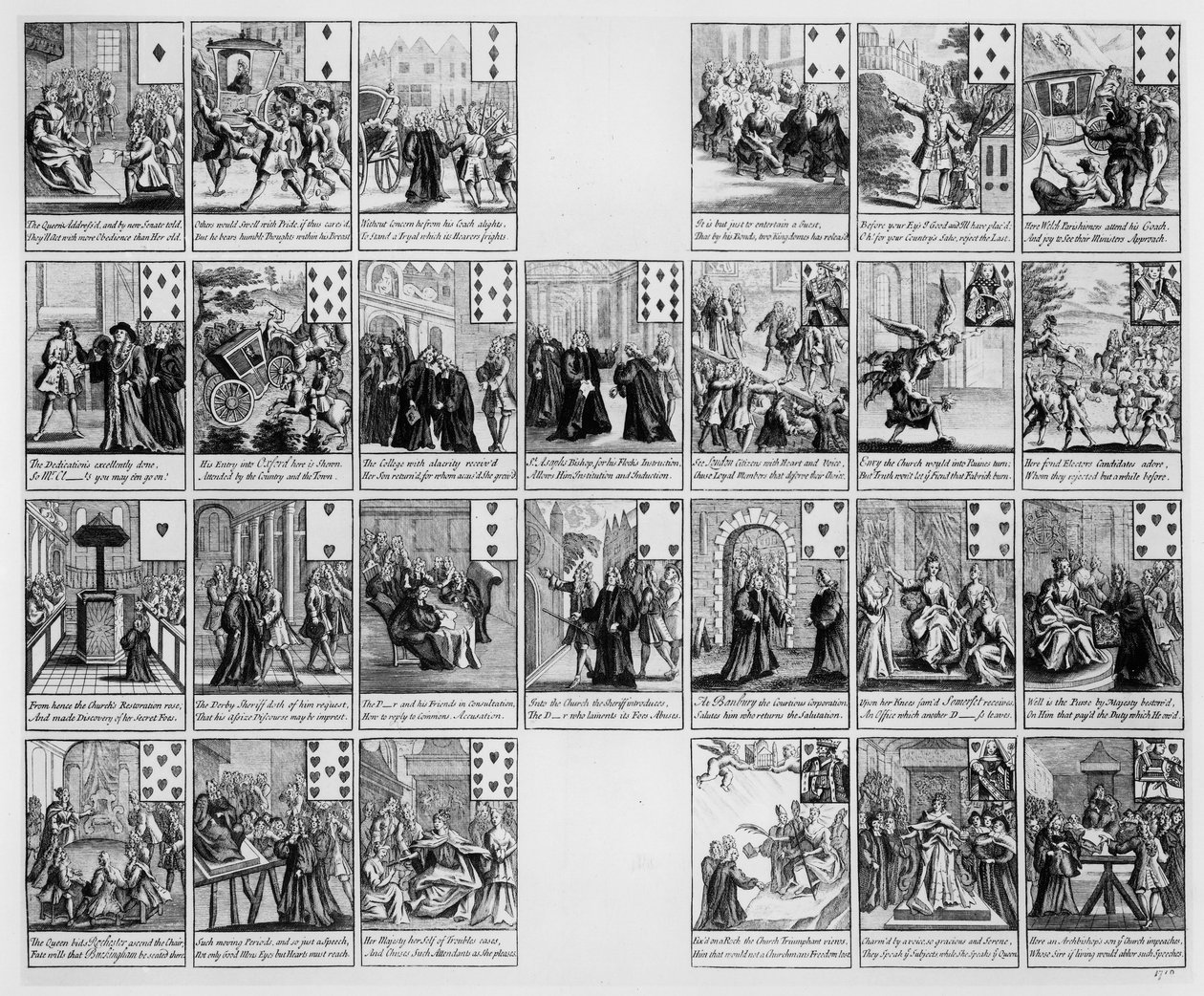 Baraja de cartas con escenas del reinado de la Reina Ana, 1704 de English School