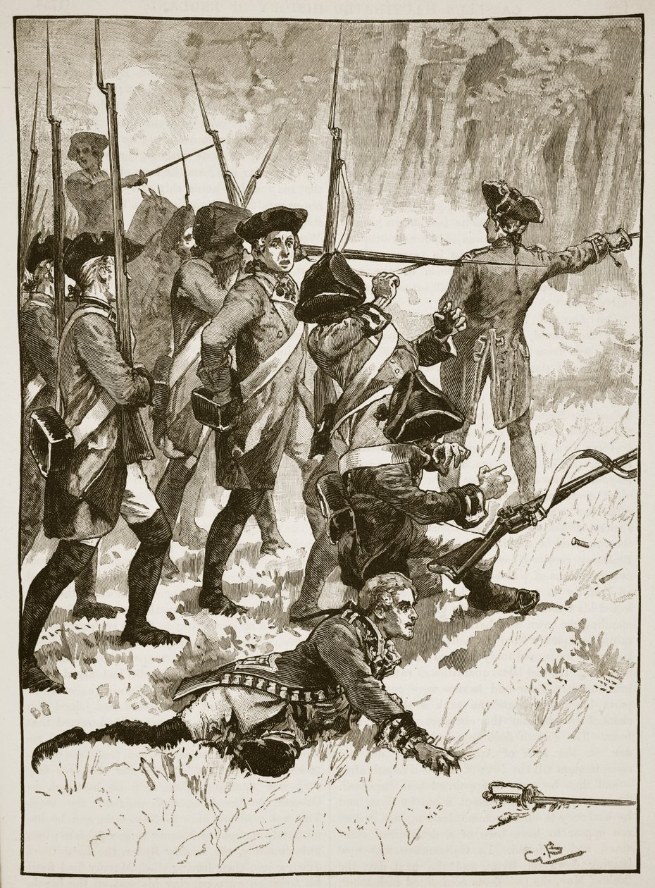 Derrota del General Braddock en la emboscada india, 1755, ilustración de Cassells Illustrated History of England de English School