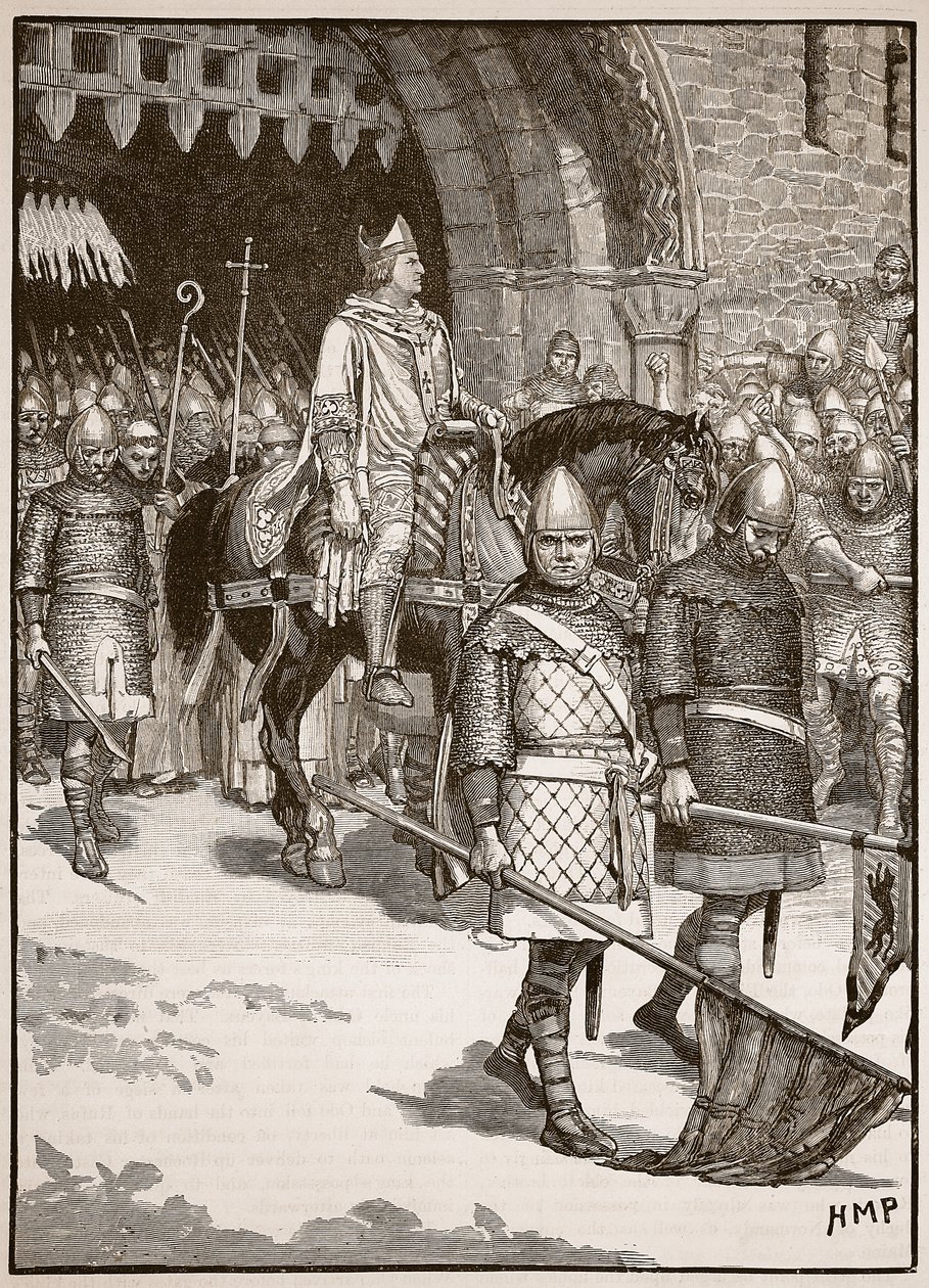 Salida del obispo Odo de Rochester, ilustración de Cassells Illustrated History of England de English School