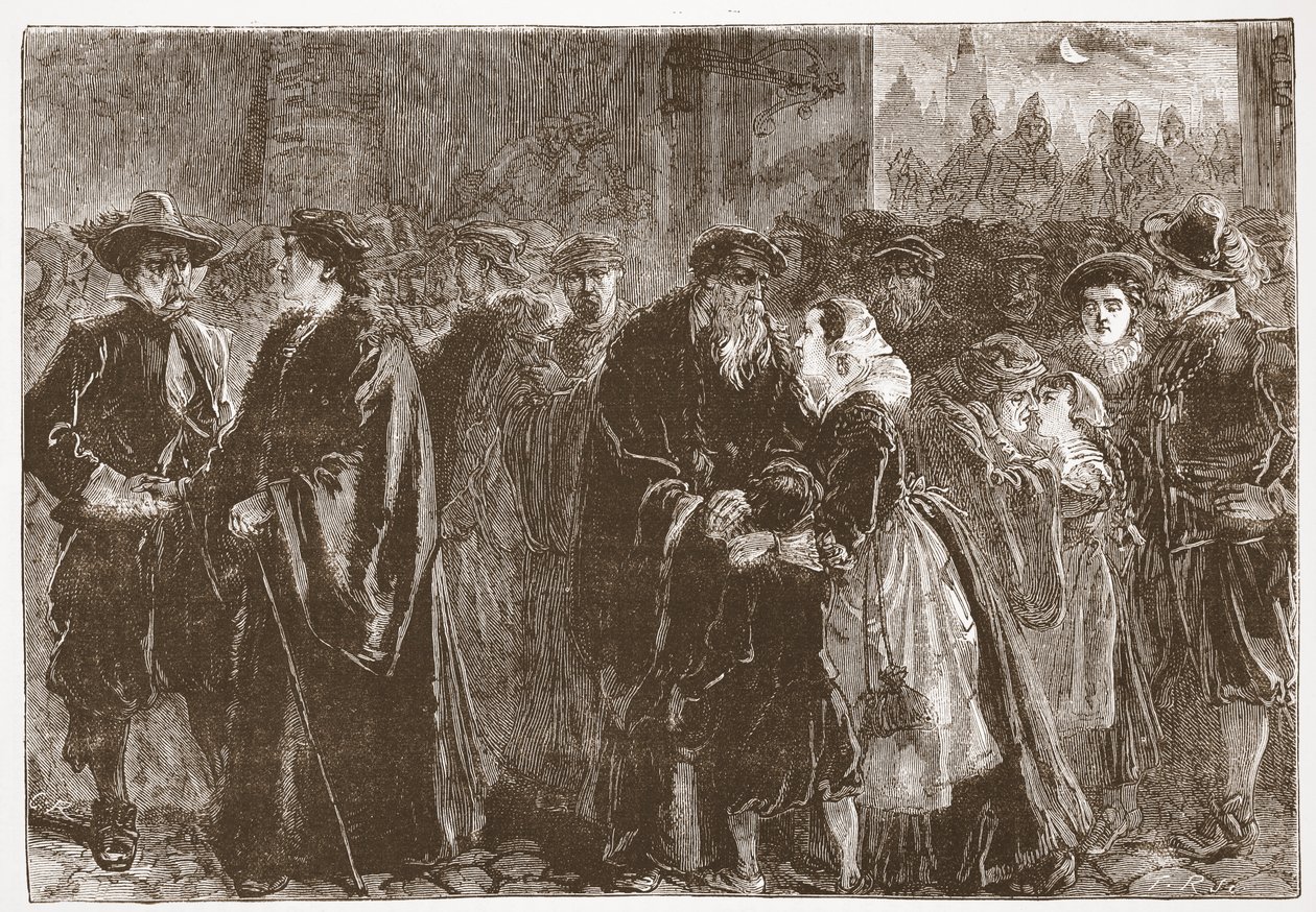 Salida de los ministros desterrados de Kuttenberg, ilustración de La Historia del Protestantismo de James Aitken Wylie (1808-1890), pub. 1878 de English School