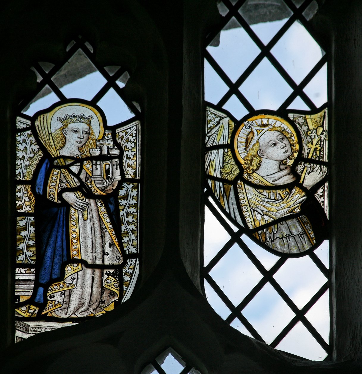 Representación de Santa Bárbara y un ángel de English School