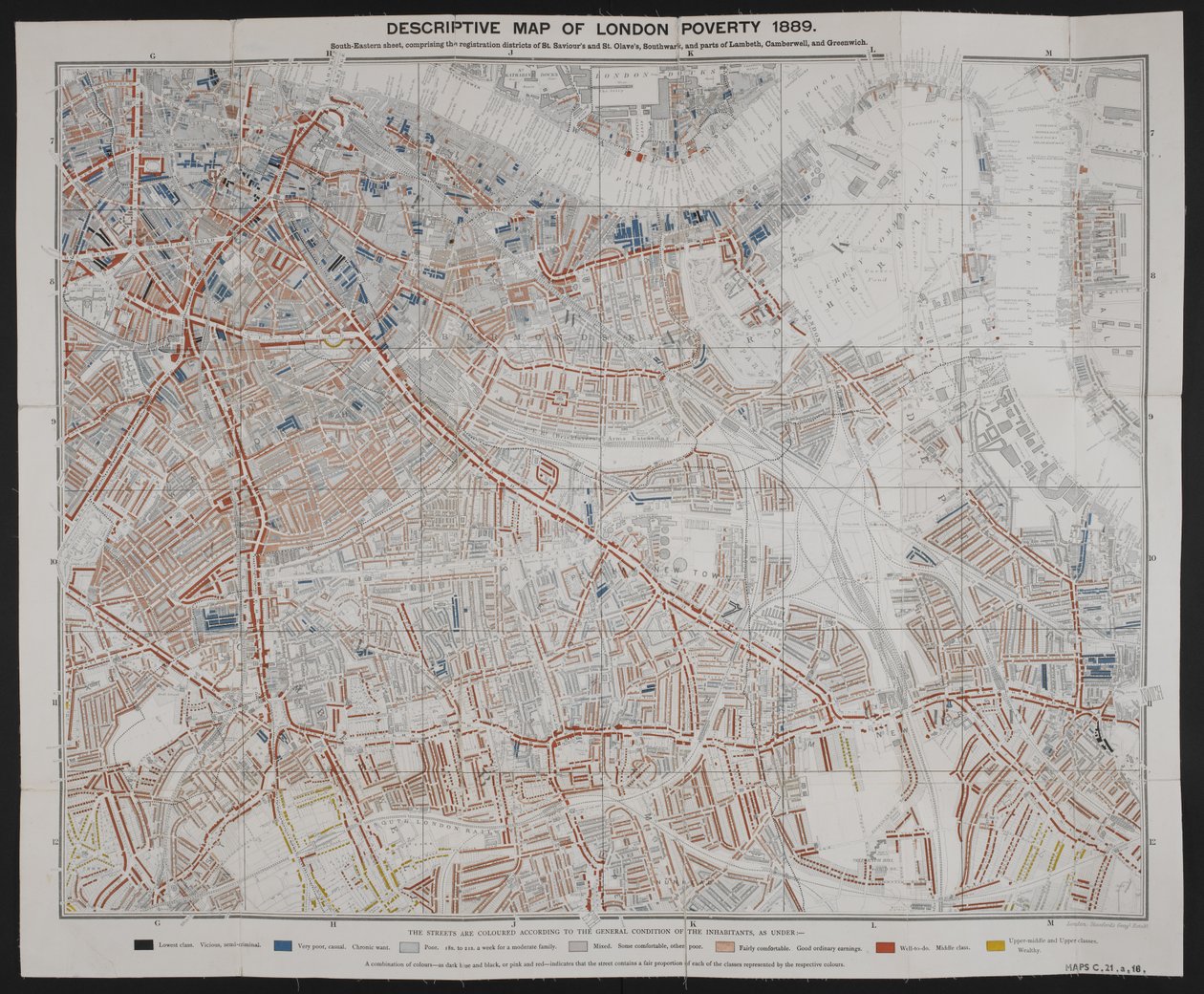 Mapa descriptivo de la pobreza en Londres, por Charles Booth de English School