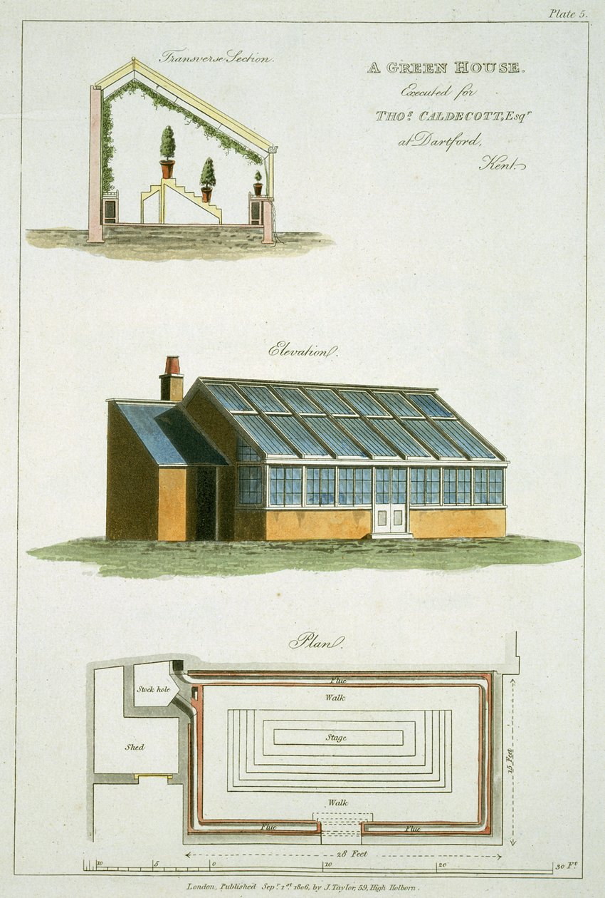 Diseño para un Invernadero, ejecutado para Thomas Caldecott en Dartford, Kent, 1806 de English School