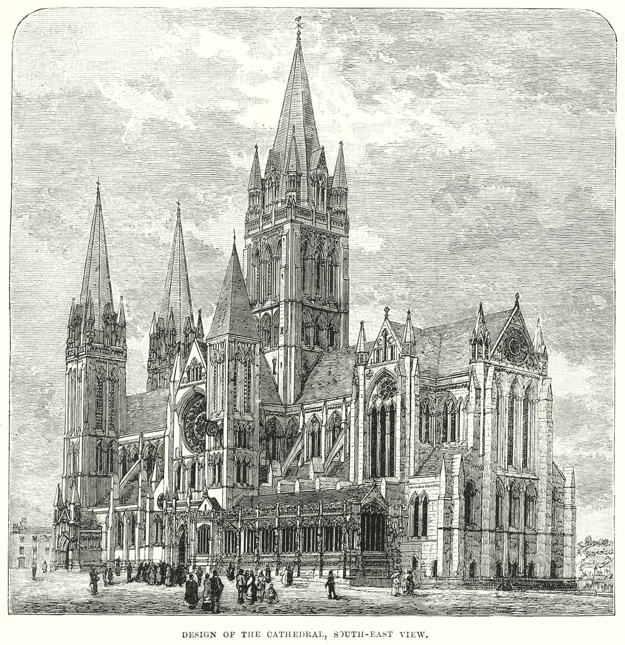 Diseño de la catedral, vista sureste (grabado) de English School