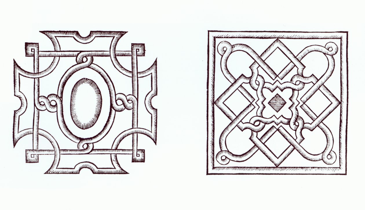 Diseños para un jardín de nudos, de The Country Housewifes Garden, por William Lawson, publicado en 1638 de English School