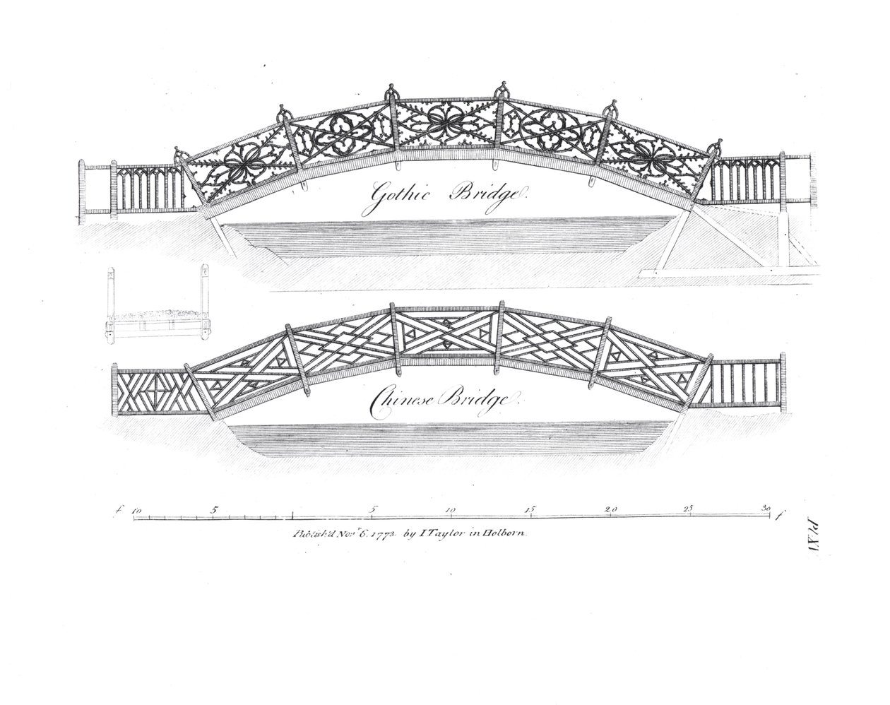 Diseños para puentes de jardín, publicado en 1773 de English School