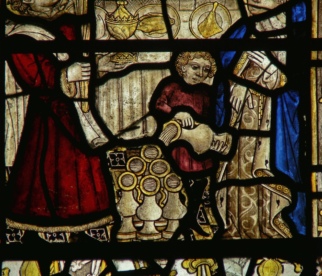 (detalle) de una ventana que representa las bodas de Caná de English School