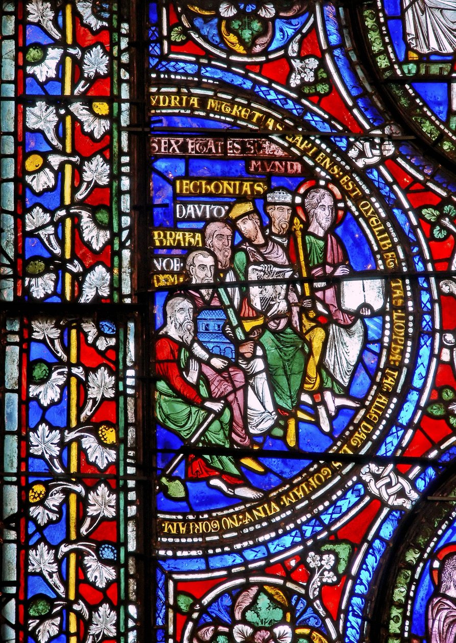 (detalle) de una de las Ventanas de la Biblia que representa las Seis Edades del Mundo de English School
