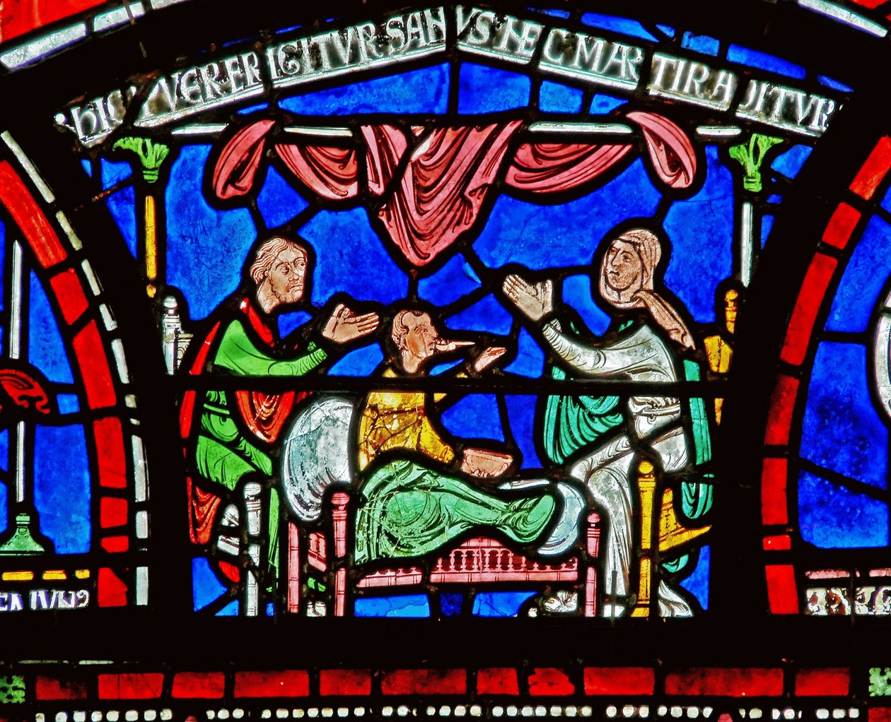 (detalle) de la Ventana del Milagro que representa la historia de Jordan Fitzeisulf de English School