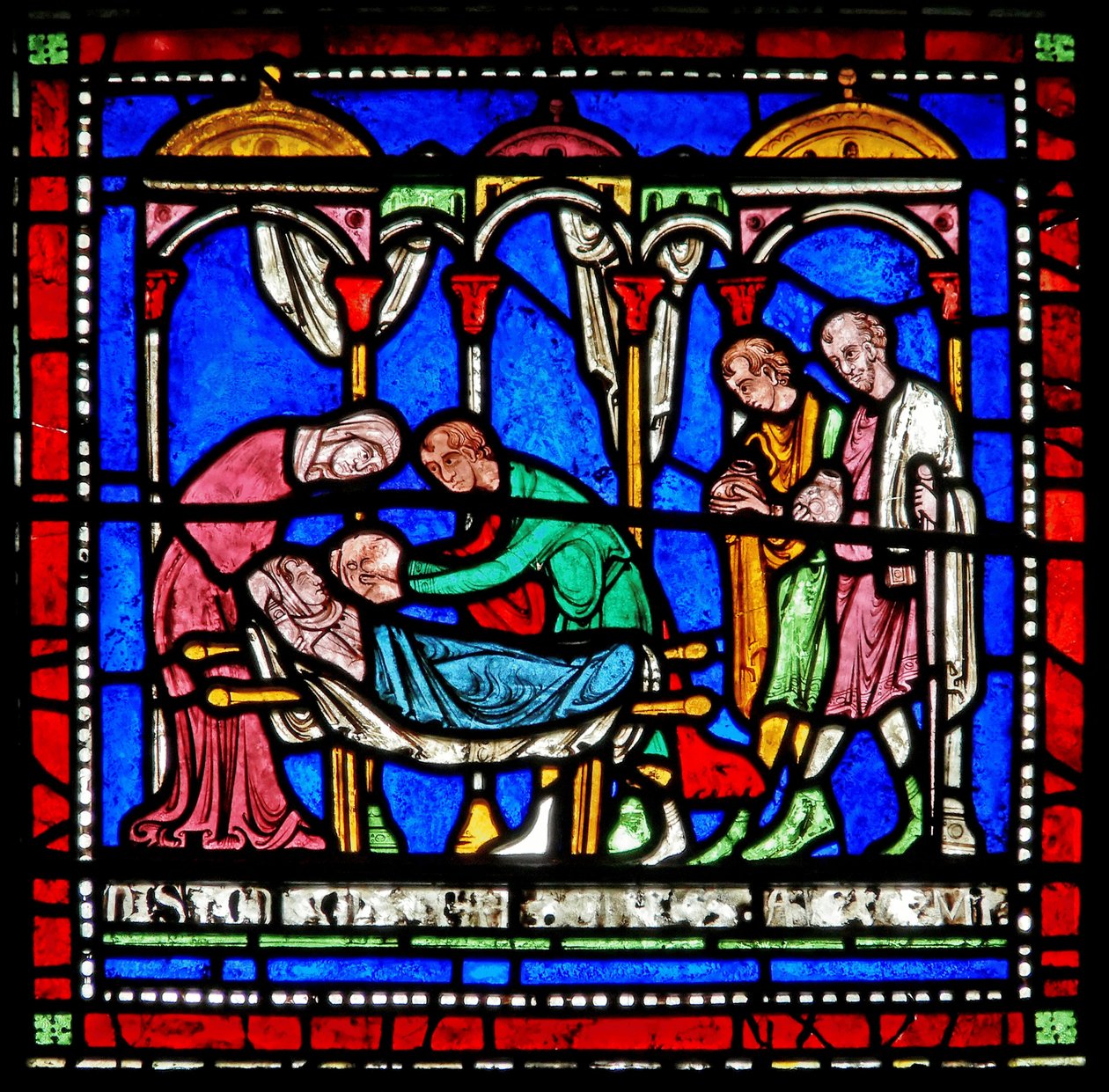 (detalle) de la Ventana del Milagro que representa la historia de Ricardo de Sunieve de English School