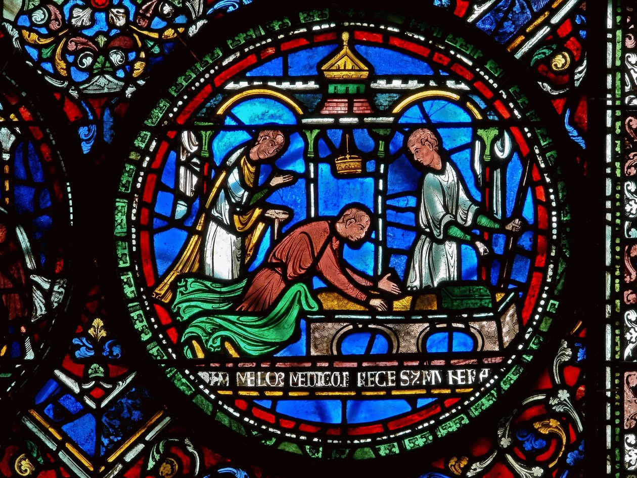(detalle) de la Ventana del Milagro que representa a William Kellett y Adam Forrester de English School