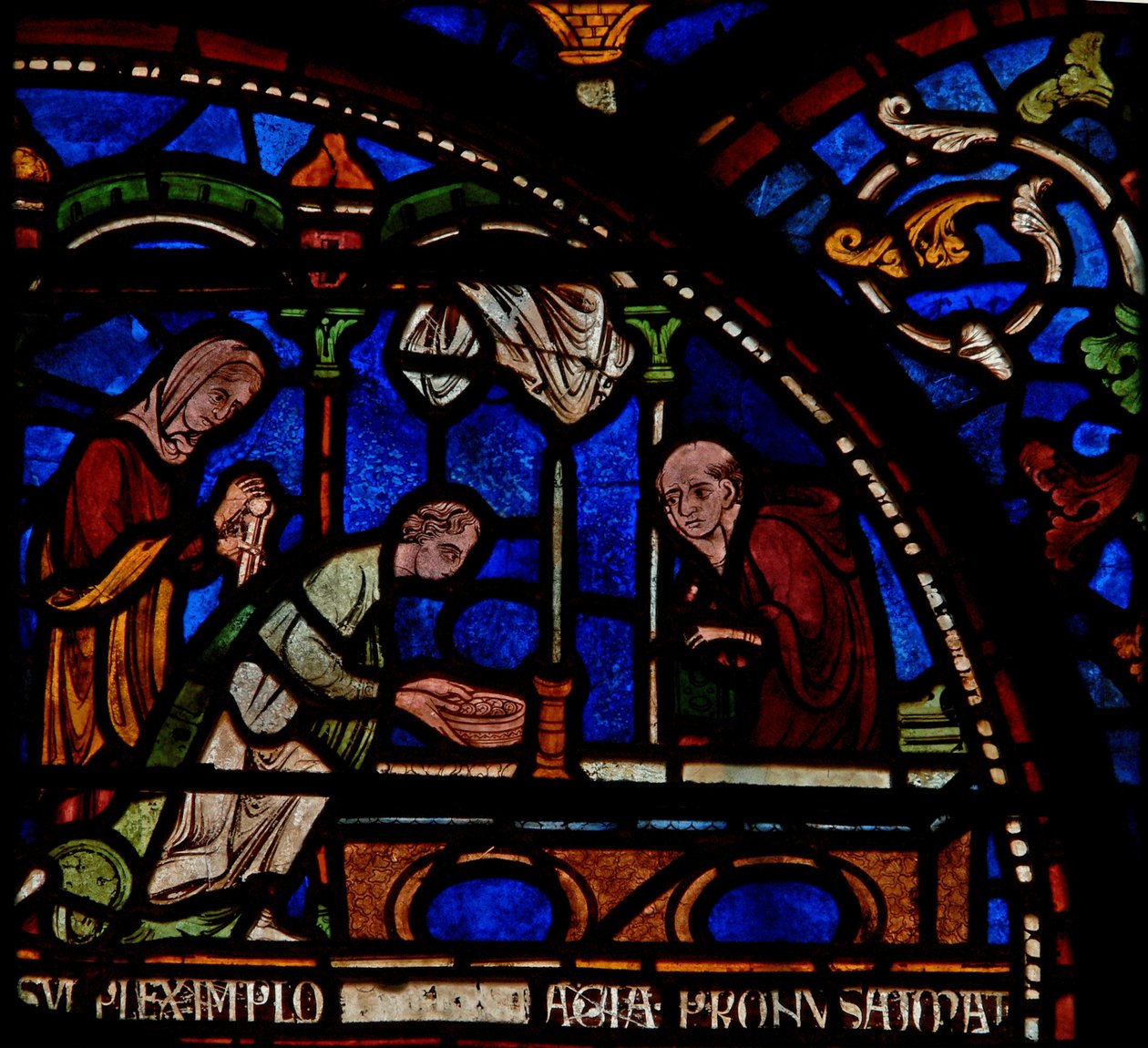 (detalle) de la Ventana del Milagro que representa la curación de Edwin de Berkhampstead de English School