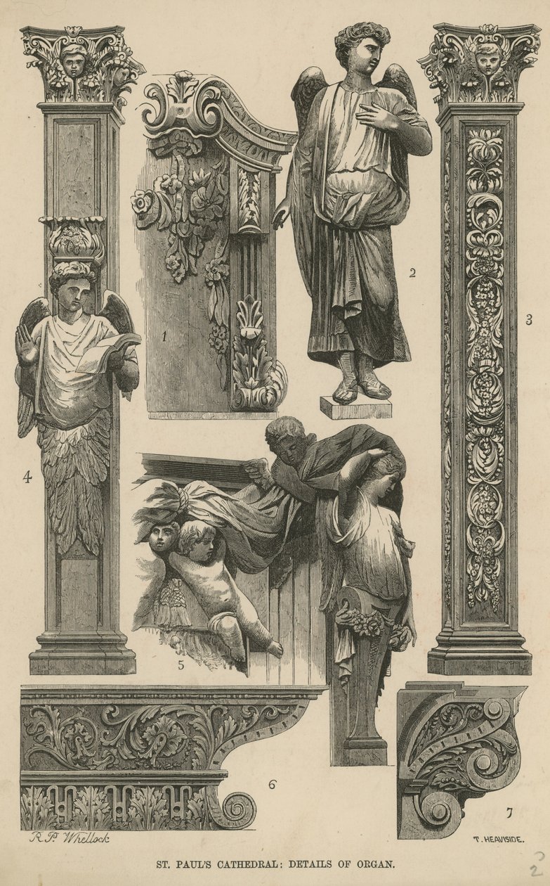 Detalle del órgano de la catedral de San Pablo (grabado) de English School