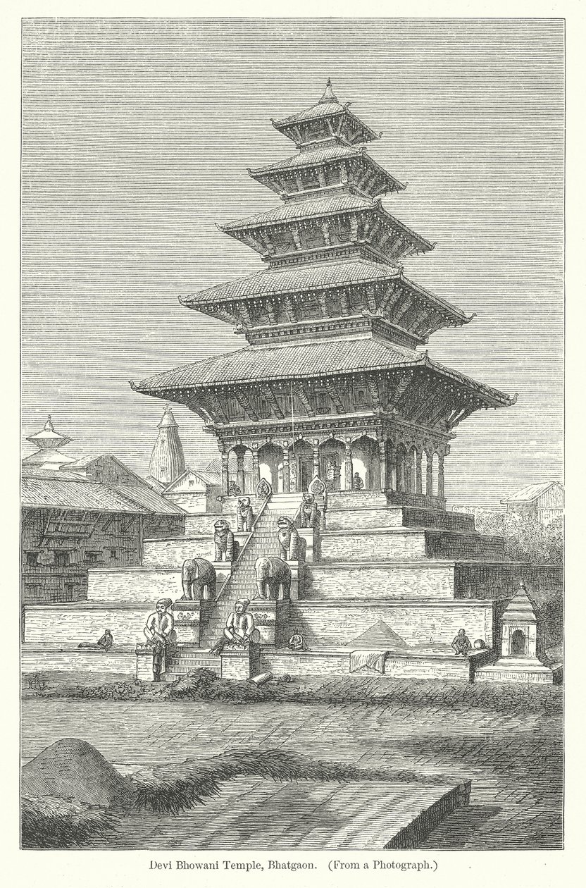 Templo Devi Bhowani, Bhatgaon (grabado) de English School