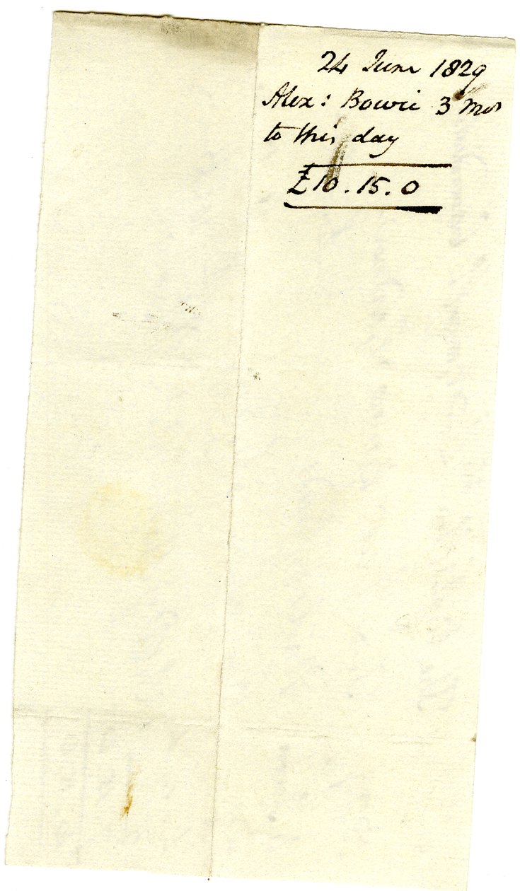 Devonshire MSS AS 3101, folio de un paquete de facturas liquidadas por Pinder Simpson para Lord George Cavendish, incluyendo la factura de Alexander Bowie de English School
