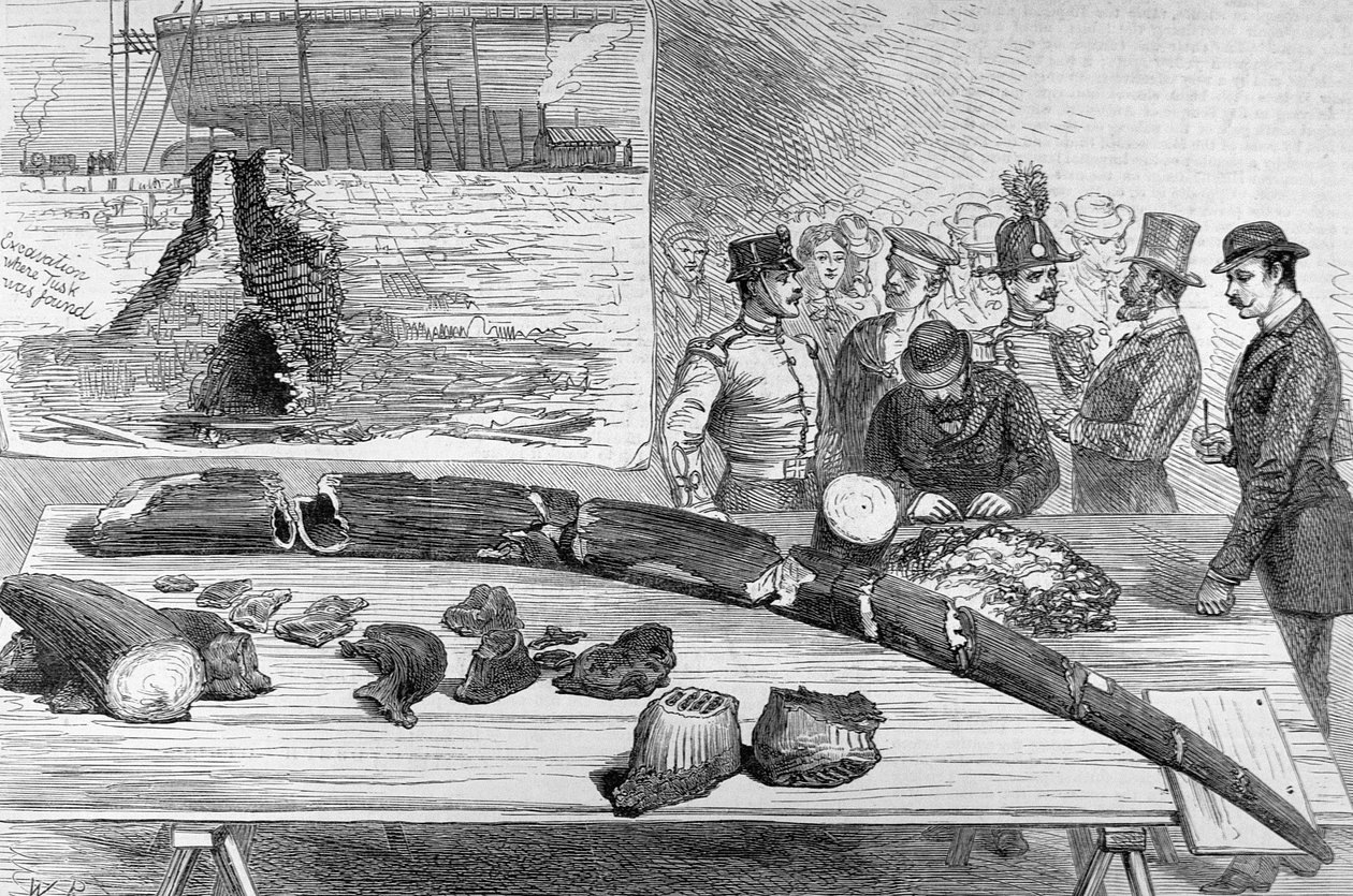 Descubrimiento de restos fósiles en Livorno, Toscana, de The Illustrated London News, 21 de enero de 1882 de English School