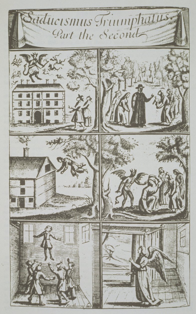 Diversas manifestaciones del Diablo, copia de una ilustración de Sadducismus Triumphatus Parte II, por Joseph Glanvil, Londres 1681, usado en una Historia de la Magia, publicado a finales del siglo XIX de English School