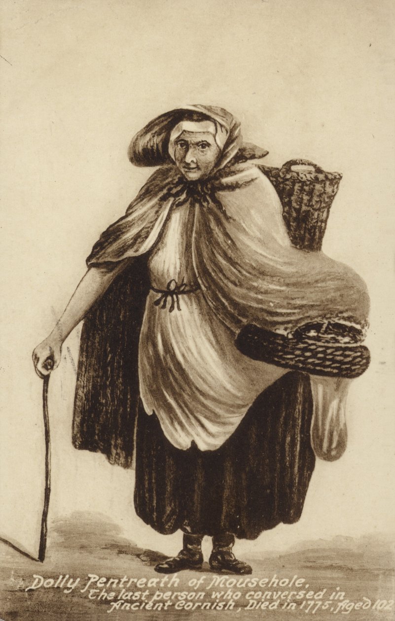 Dolly Pentreath de Mousehole, la última persona que conversó en córnico antiguo (litografía) de English School
