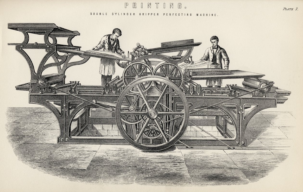 Máquina perfeccionadora de cilindro doble, de La Enciclopedia Nacional, publicada por William Mackenzie, Londres, finales del siglo XIX de English School