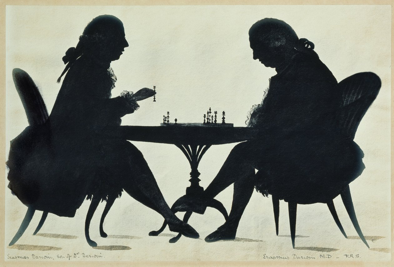 Dr. E. Darwin jugando al ajedrez con su hijo, c.1780 (acuarela sobre papel) de English School