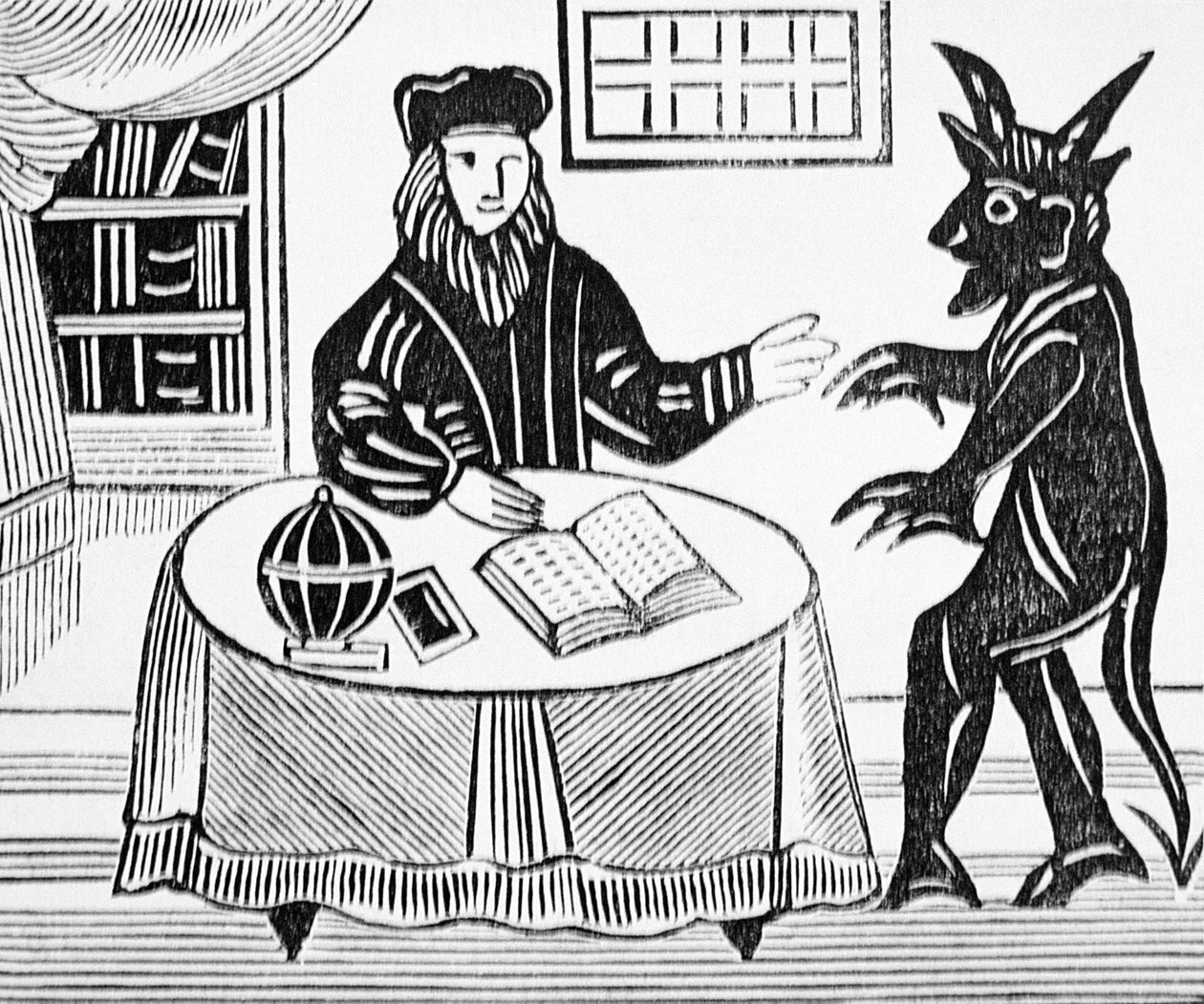 Dr. Fausto en consejo con el Diablo, de la traducción de Gents de Dr. Fausto por Christopher Marlowe (1564-93) 1648 de una colección de chapbooks sobre esoterismo de English School