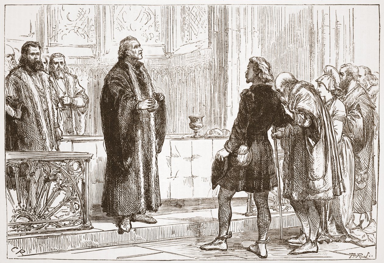 Dr. Haller distribuyendo la Cena del Señor en la Catedral de Berna, ilustración de La Historia del Protestantismo de James Aitken Wylie, pub. 1878 de English School
