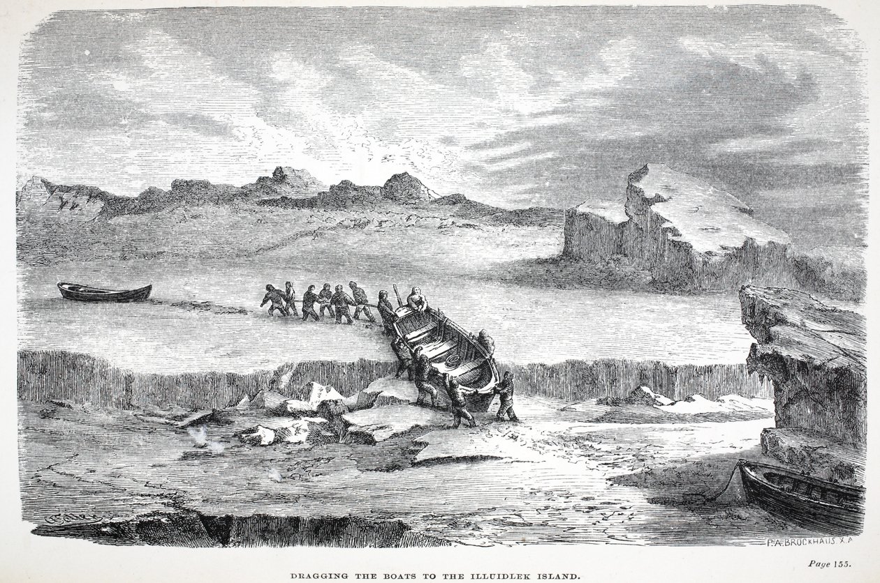 Arrastrando los barcos a la isla Illuidlek, pub. Londres 1886 de English School