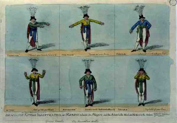 Acción Dramática Ilustrada, o el Consejo de Hamlet a los Actores: Ajusta la Acción a la Palabra y la Palabra a la Acción, publicado por Thomas Tegg, c.1811 (aguafuerte coloreado) de English School