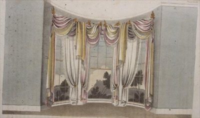 Cortinas para ventanas circulares, lámina 108 de Ackermann