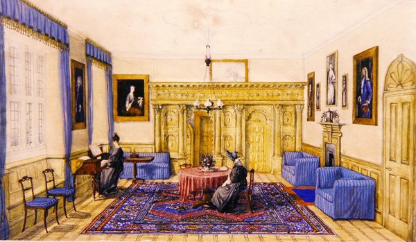 Interior de salón de una casa de campo, c.1830 de English School