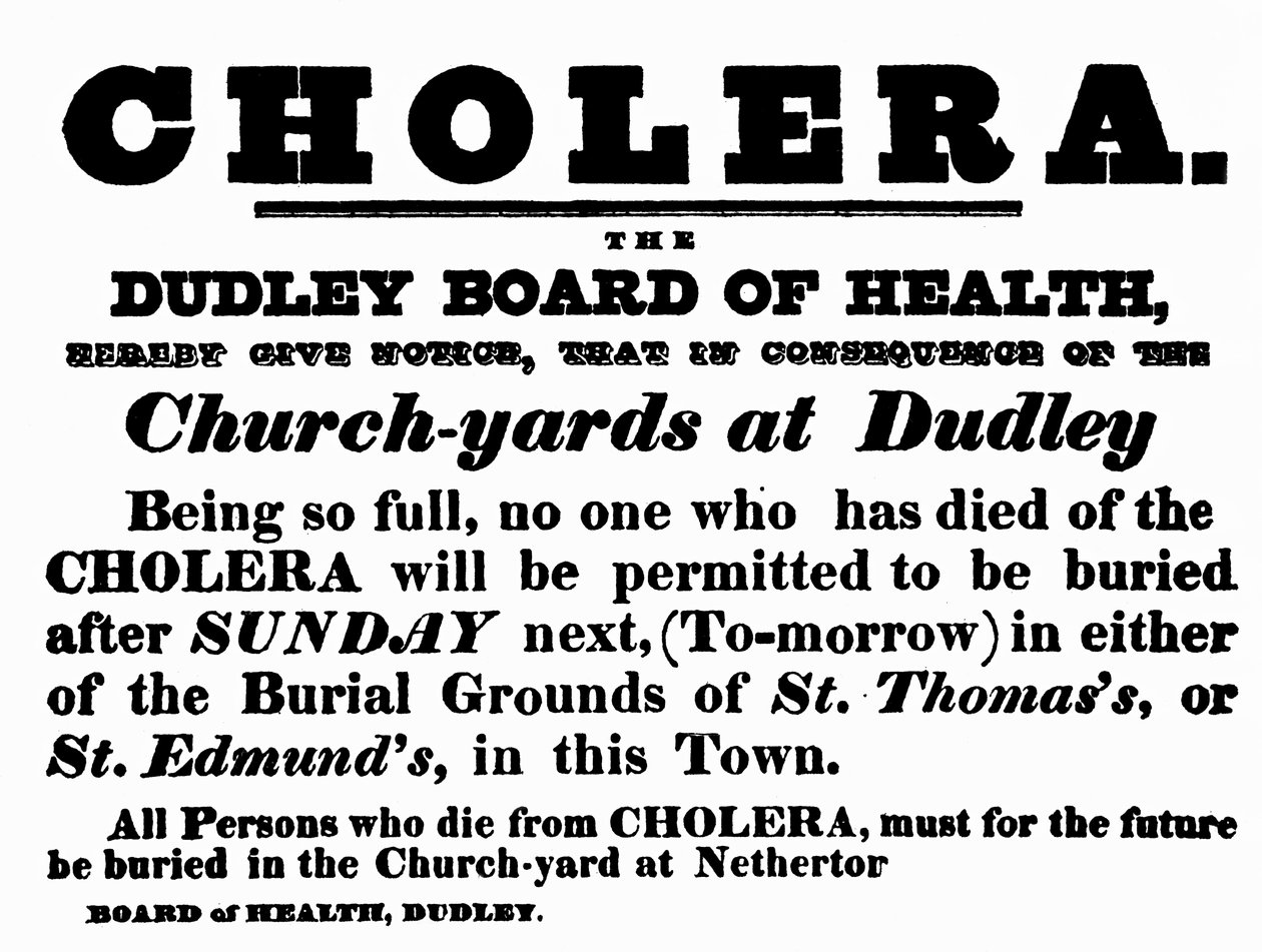 Cartel de la Junta de Salud de Dudley anunciando el procedimiento de entierro para personas que han muerto de cólera, c.1840 de English School