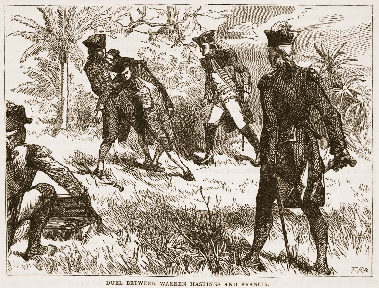 Duelo entre Warren Hastings y Francis, ilustración de Cassells Illustrated History of India de James Grant, pub. 1879 de English School