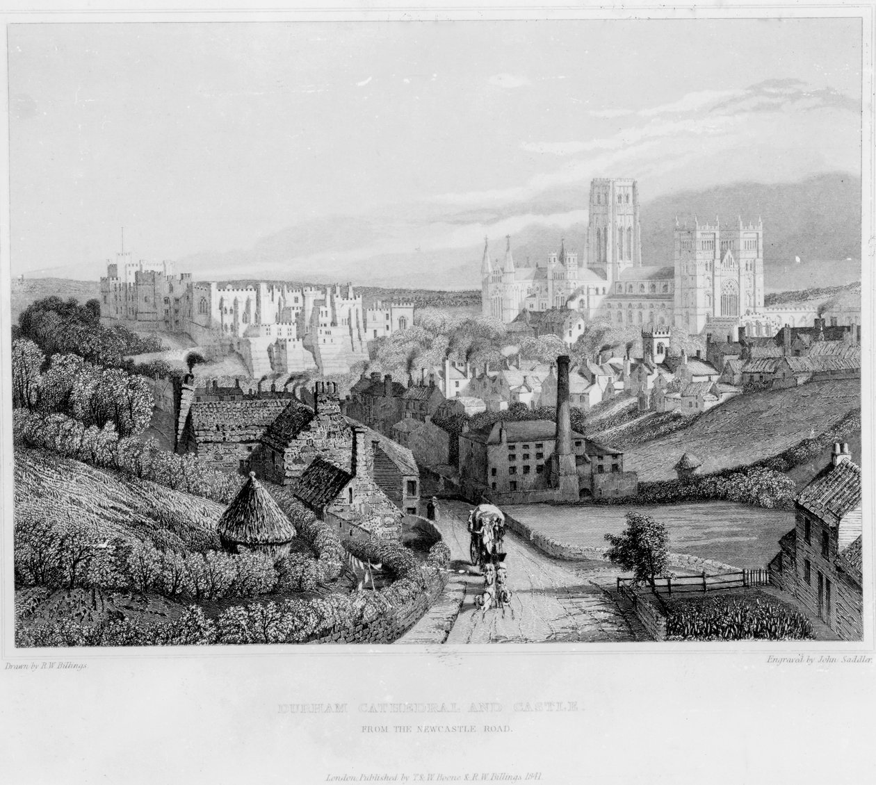 Catedral y Castillo de Durham desde Newcastle Road, 1841 de English School