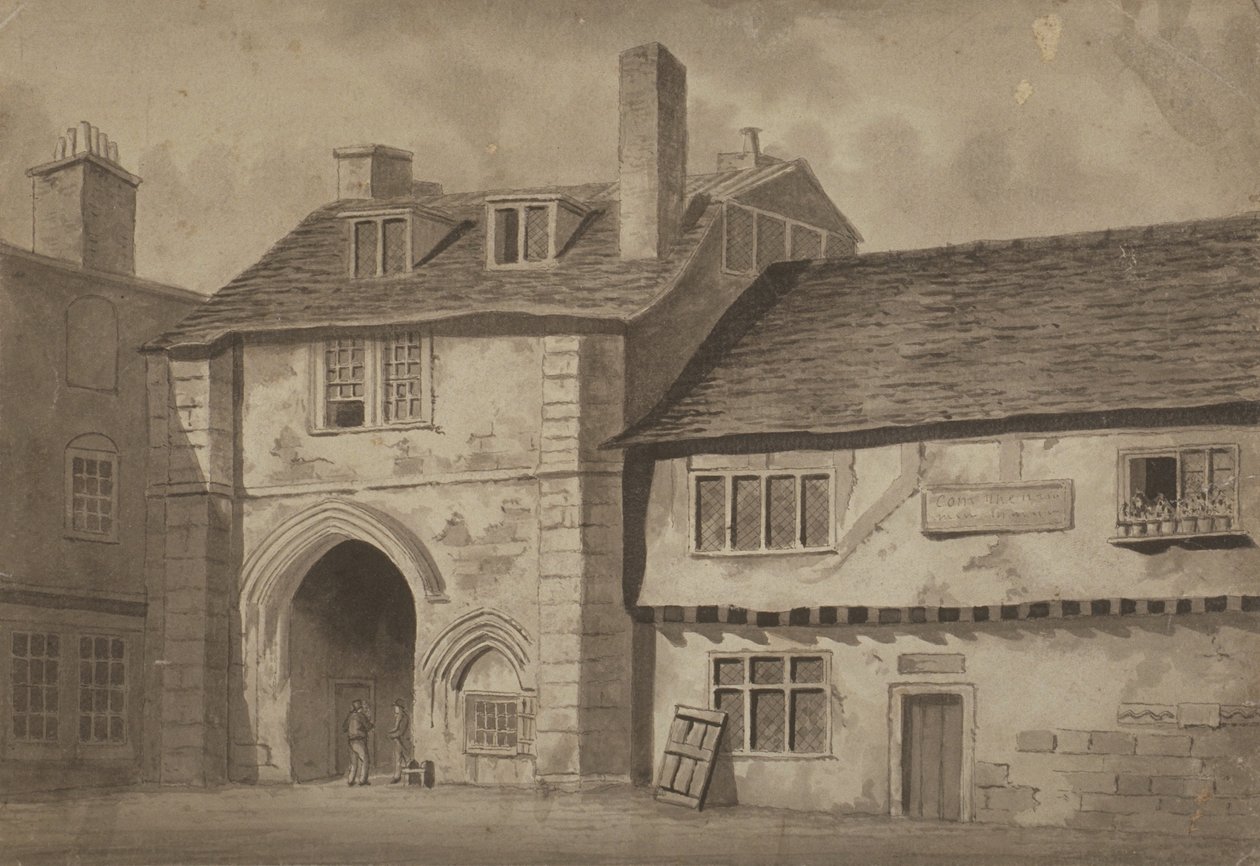Vista este de la puerta de la Abadía de San Salvador, Bermondsey, c.1825 de English School