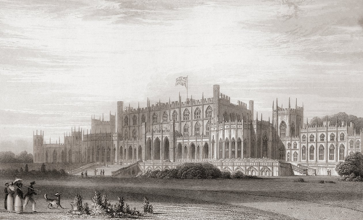 Eaton Hall, Cheshire, Inglaterra, a principios del siglo XIX. De Churton