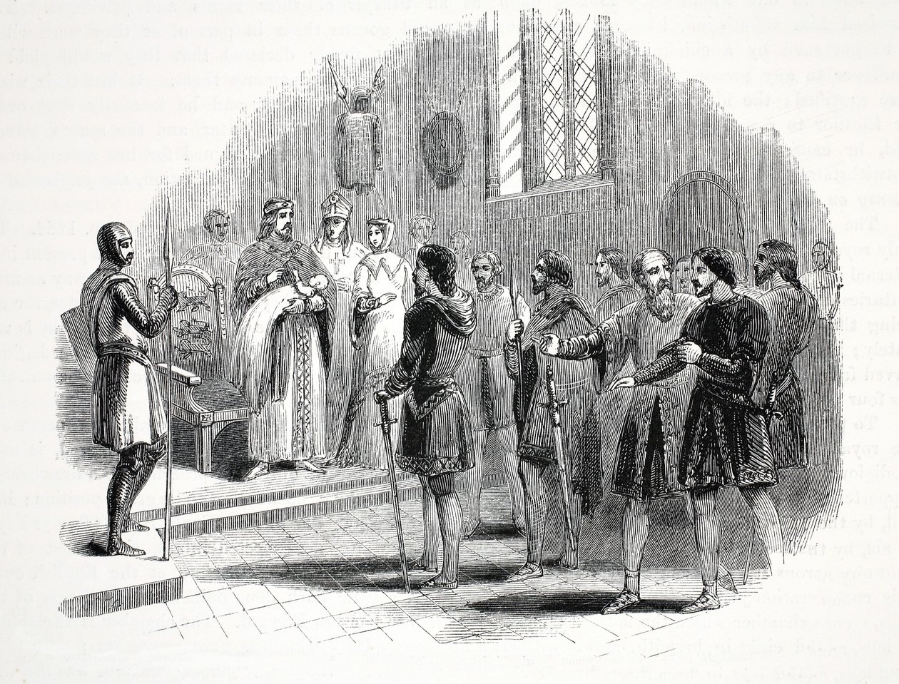 Eduardo I presentando a los jefes galeses un príncipe nacido entre ellos, en el castillo de Rhuddlan de English School