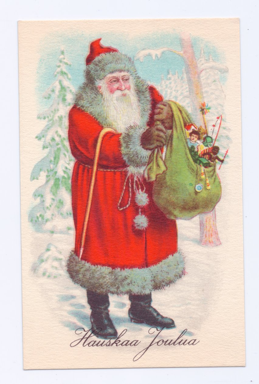 Postal eduardiana de Papá Noel con un saco de juguetes, c.1910 (litografía en color) de English School