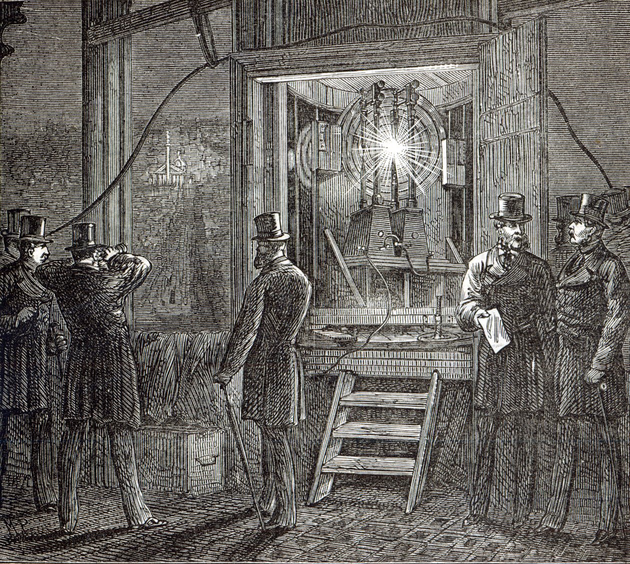 Aparato eléctrico para la Torre del Reloj, Casas del Parlamento de The Illustrated London News, 16 de agosto de 1873 de English School