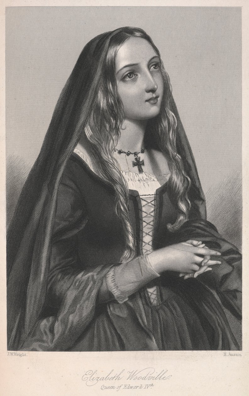Elizabeth Woodville, reina de Eduardo IV, ilustración de "Biographical sketches of the queens of Great Britain...or, Royal Book of Beauty" de Mary Howitt. de English School
