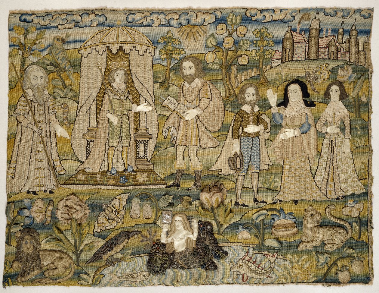 Imagen bordada: "La Proclamación de Salomón", mediados del siglo XVII de English School