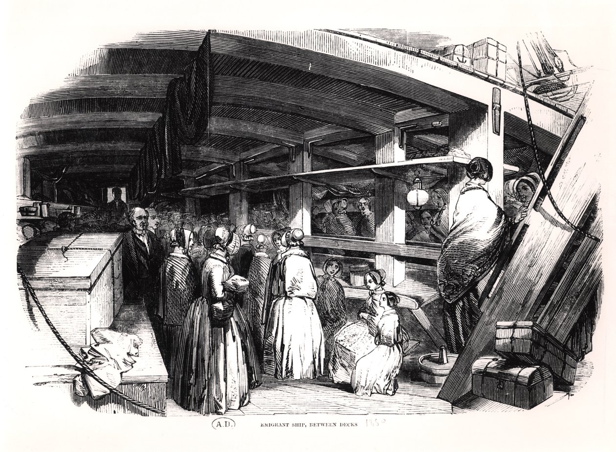 Barco de emigrantes, entre cubiertas, 1850 de English School