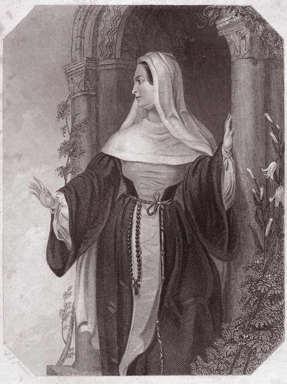 Emilia, esposa de Egeón, abadesa de una comunidad de Éfeso (La Comedia de los Errores) - en - “Galería de Mujeres de Shakespeare, colección de cuarenta y cinco retratos serios por artistas londinenses tempranos, enriquecidos con notas críticas y literarias de English School