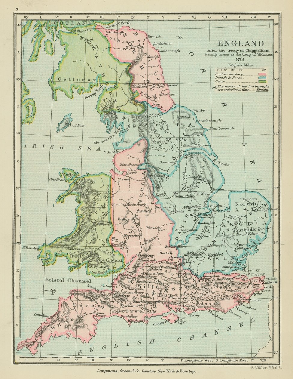 Inglaterra tras el tratado de Chippenham (litografía en color) de English School