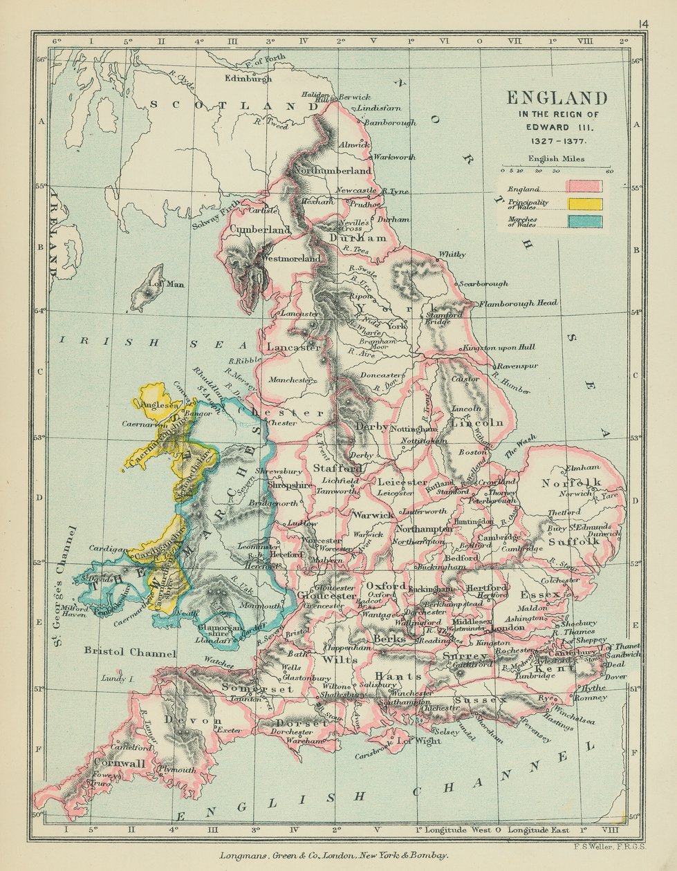 Inglaterra en el reinado de Eduardo III (litografía en color) de English School