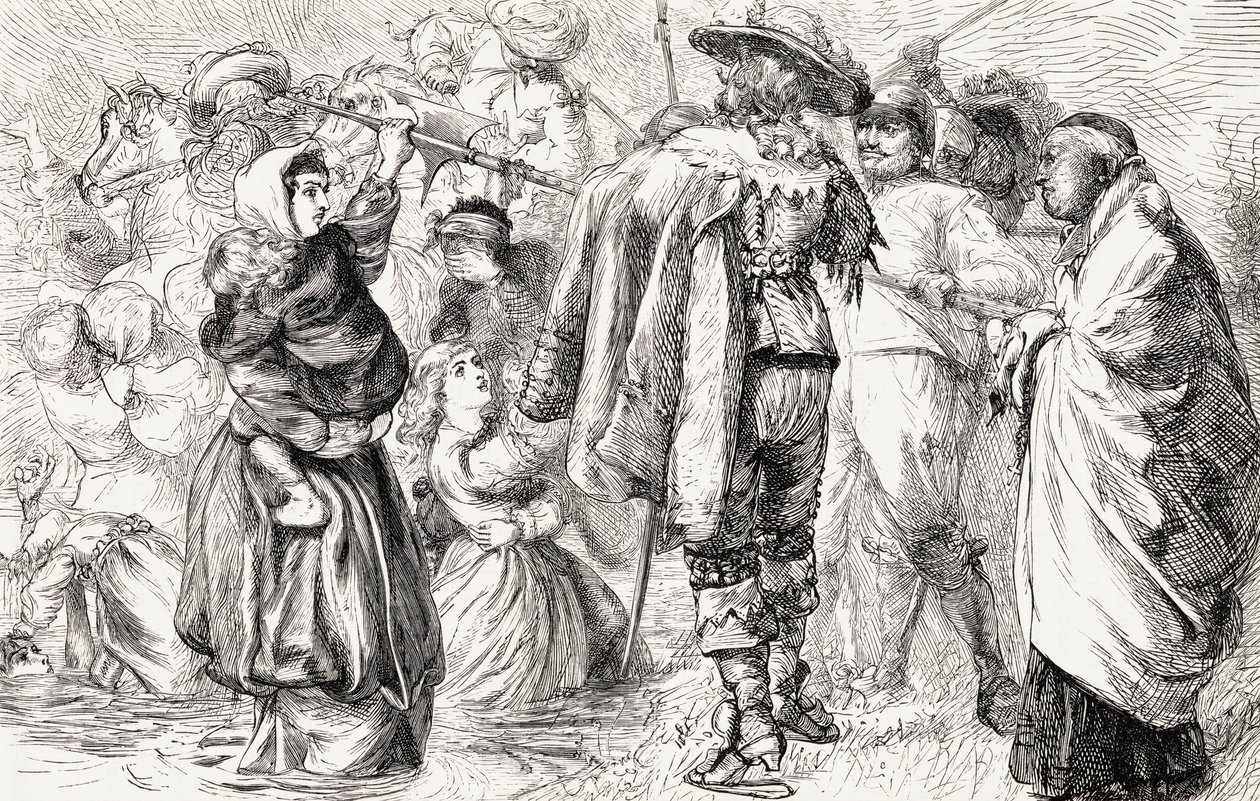 Protestantes Ingleses ahogados por Católicos Irlandeses durante la Rebelión Irlandesa de 1641, c.1865 de English School