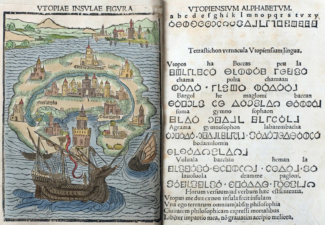 Grabado de "Utopía" de Thomas More de English School