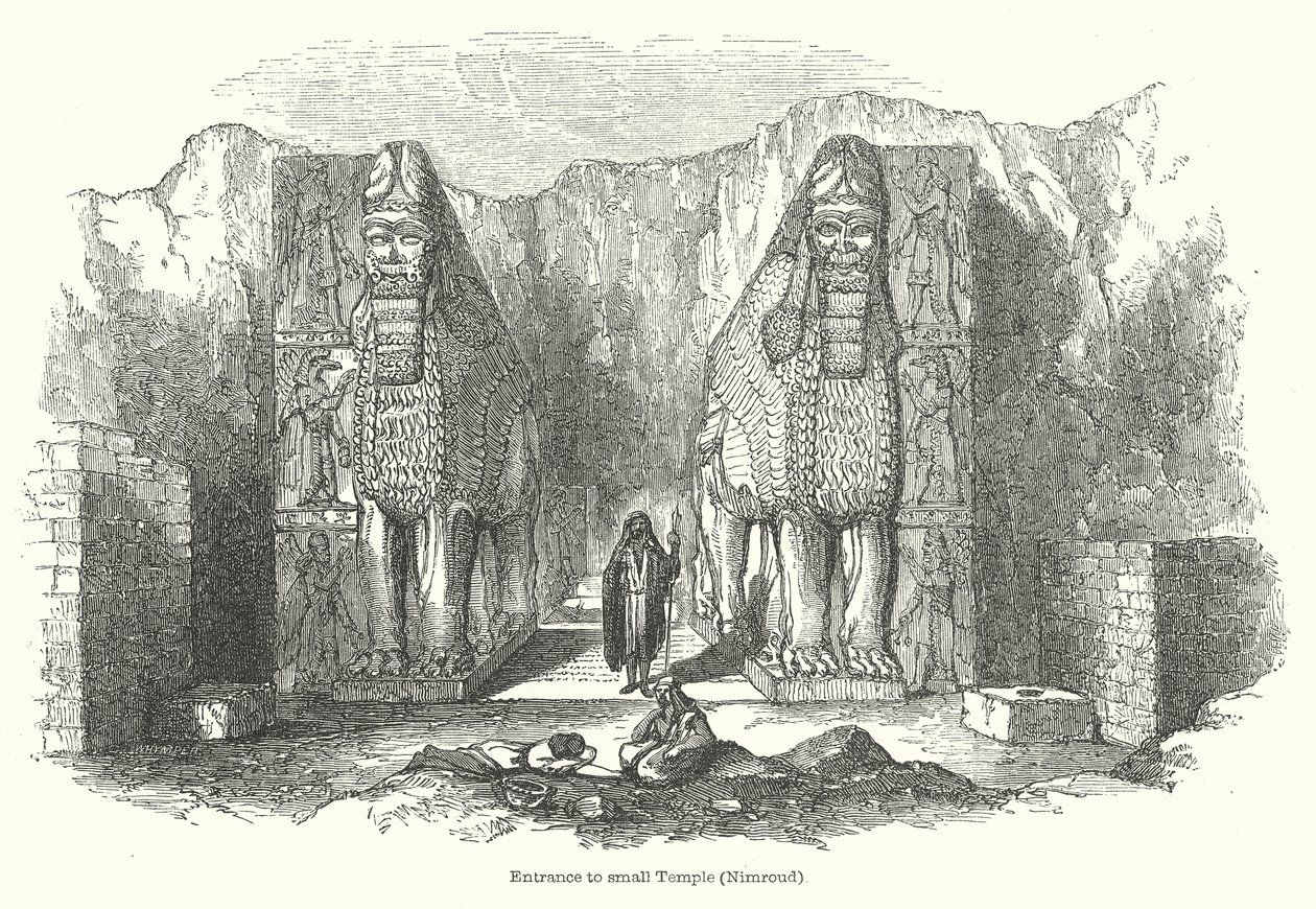 Entrada al Templo Pequeño (Nimroud) (grabado) de English School