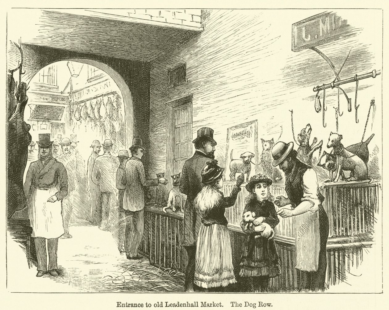 Entrada al antiguo Leadenhall Market, The Dog Row (grabado) de English School